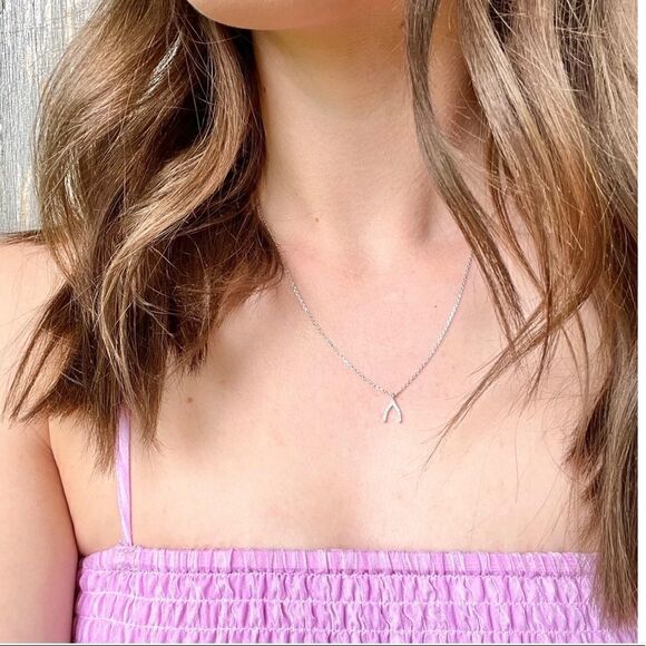 2/$30 WISHBONE Silver diamond diamante rhinestone Necklace - Picture 2 of 7